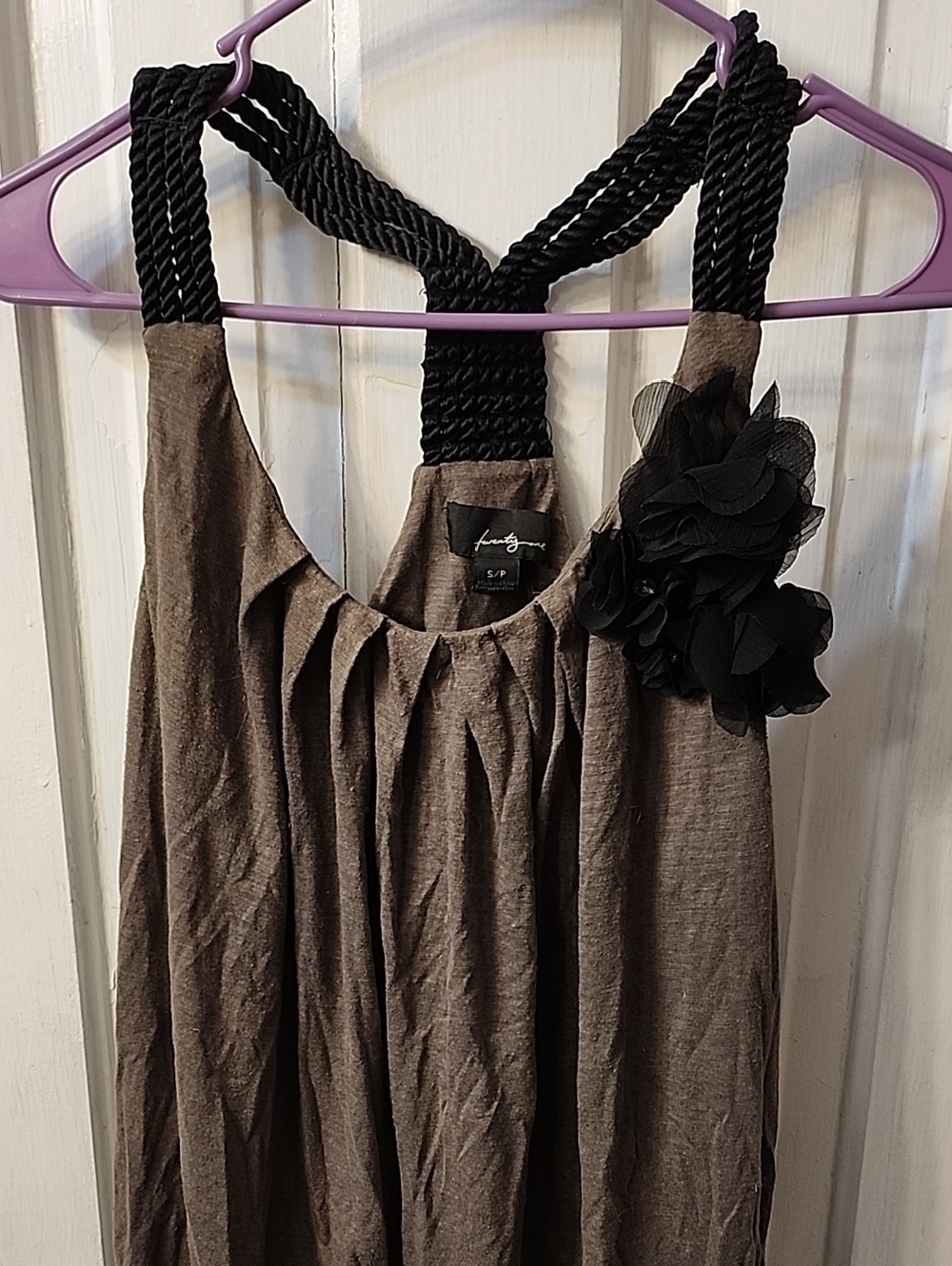 Twenty One Vintage Of Forever 21   Taupe Knit Top with Black Label Detail